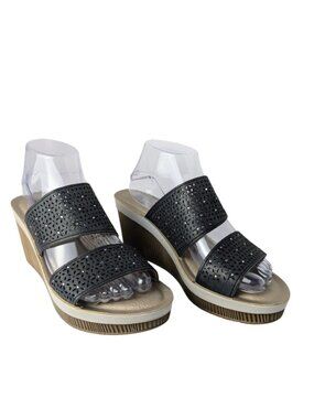 NWOB Inblu Black Rhinestone Wood Wedge Sandals EU 40 / US 9